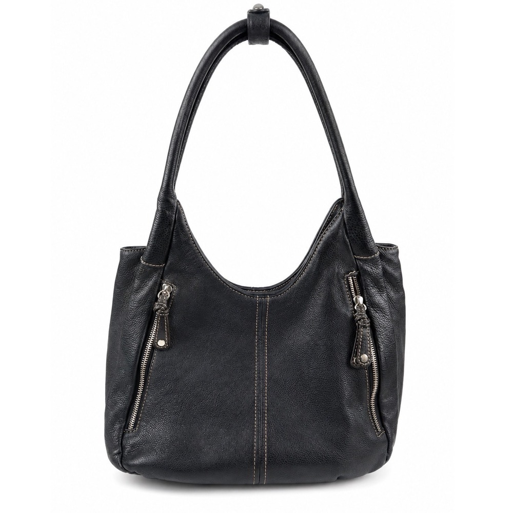 Tignanello Vintage Y2K Black Pebbled Leather Hobo Grunge Shoulder Bag Purse
